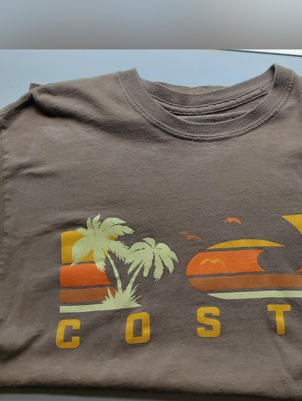 Costa Graphic Tee - Coastal Sunset Print Mens Size Medium Brown T-Shirt